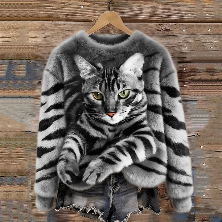 Churcilia - Pull Polaire Chat Tigré Effet 3D Qualité Supérieure