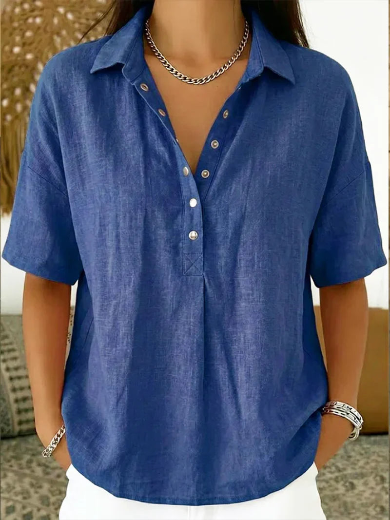 Elona - Blusa de Algodón Orgánico de Manga Corta