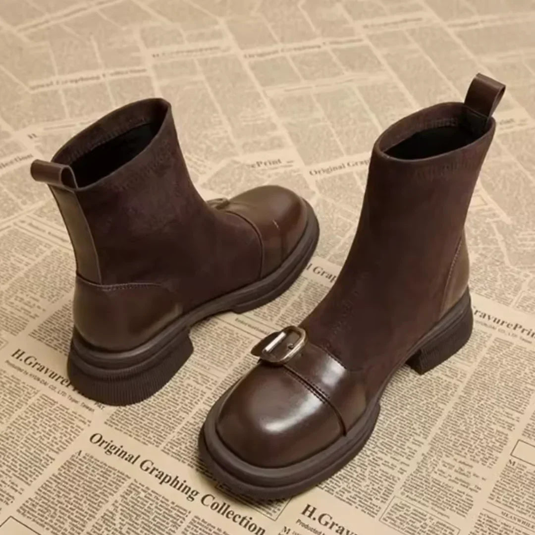 Adelita - Élégantes Bottes Bi Matière en Daim et Cuir