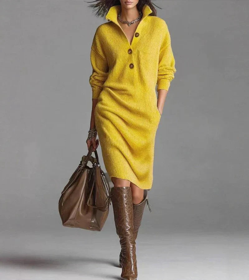 Jenna - Vestido de Invierno con Botones de Punto