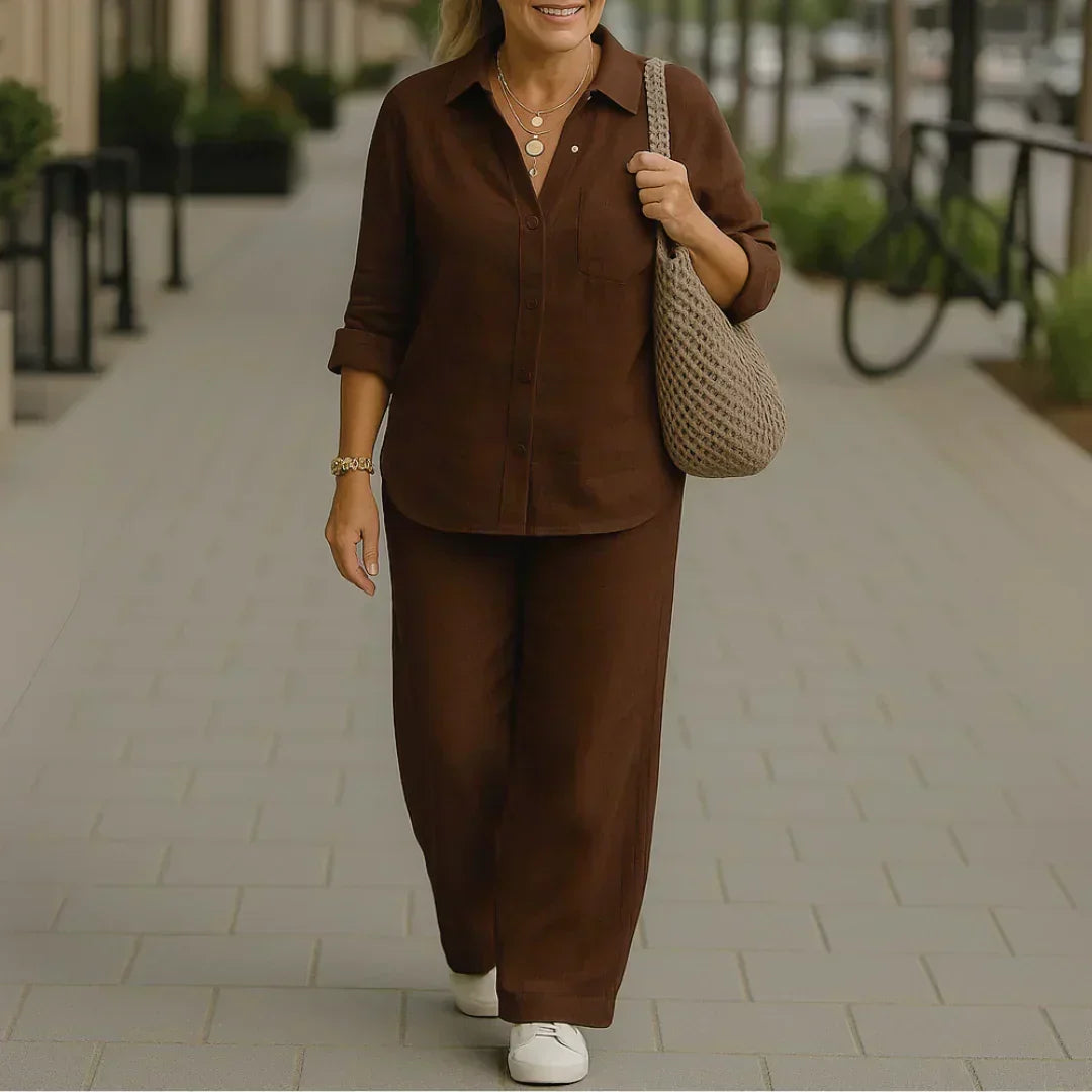 Morgane - Camisa Vaporosa y Pantalón de Fibras Naturales