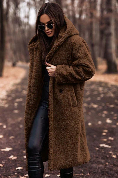 Stefani - Abrigo Polar Largo con Capucha de Moda