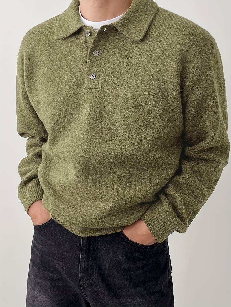 Ilias - Suéter Polo con Botones de Lana Merino