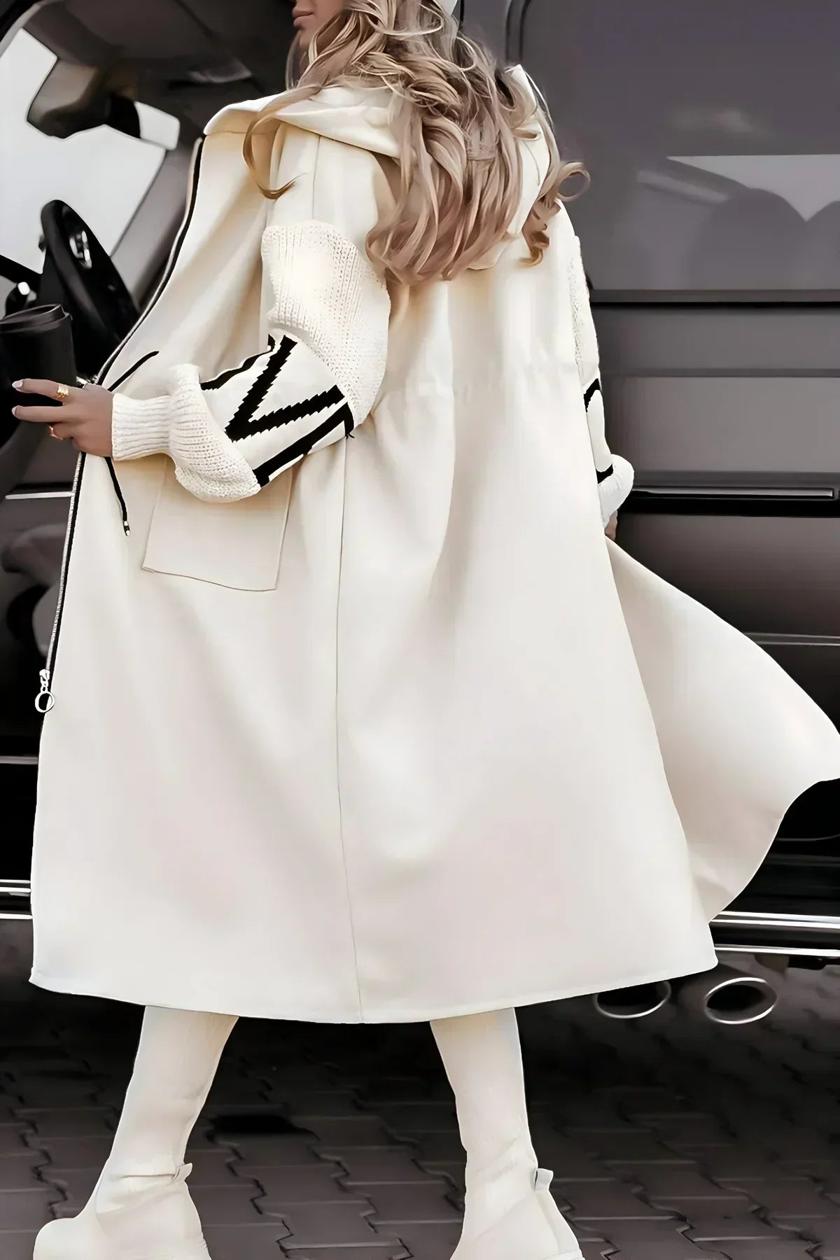 Timea - Trendový Kabát Z Kombinovaných Materiálů S Kapucí