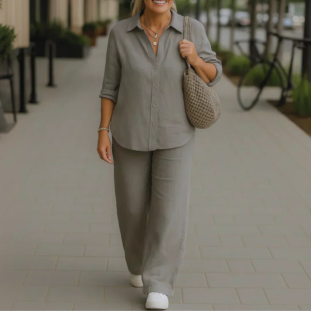 Morgane - Camisa Vaporosa y Pantalón de Fibras Naturales