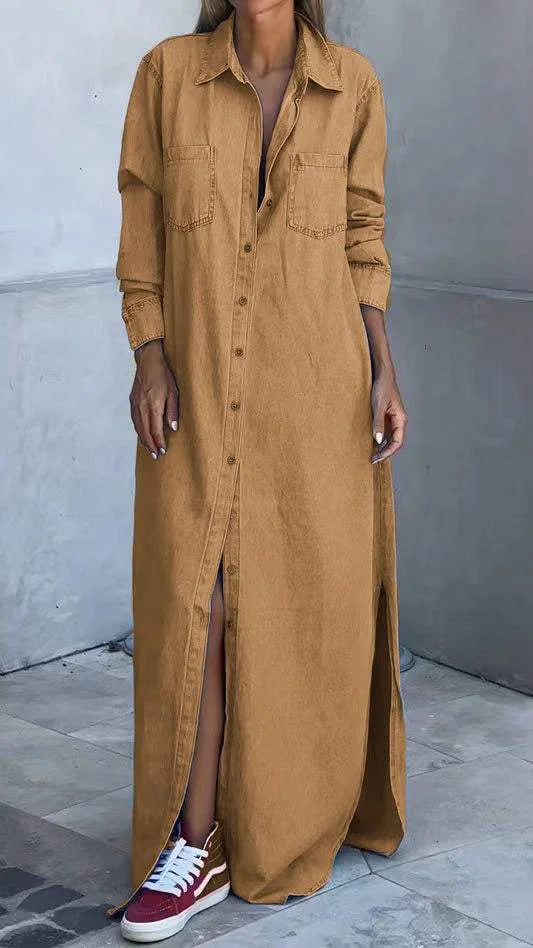 Shanon - Lang Denim Skjortekjole med Knapper