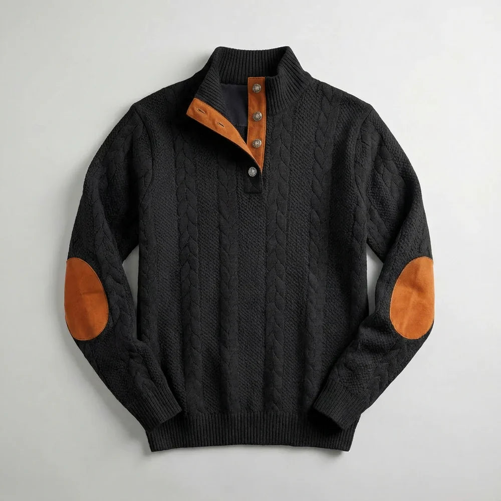 Evan - Pull en Maille Naturelle Robuste Col Montant Boutonné