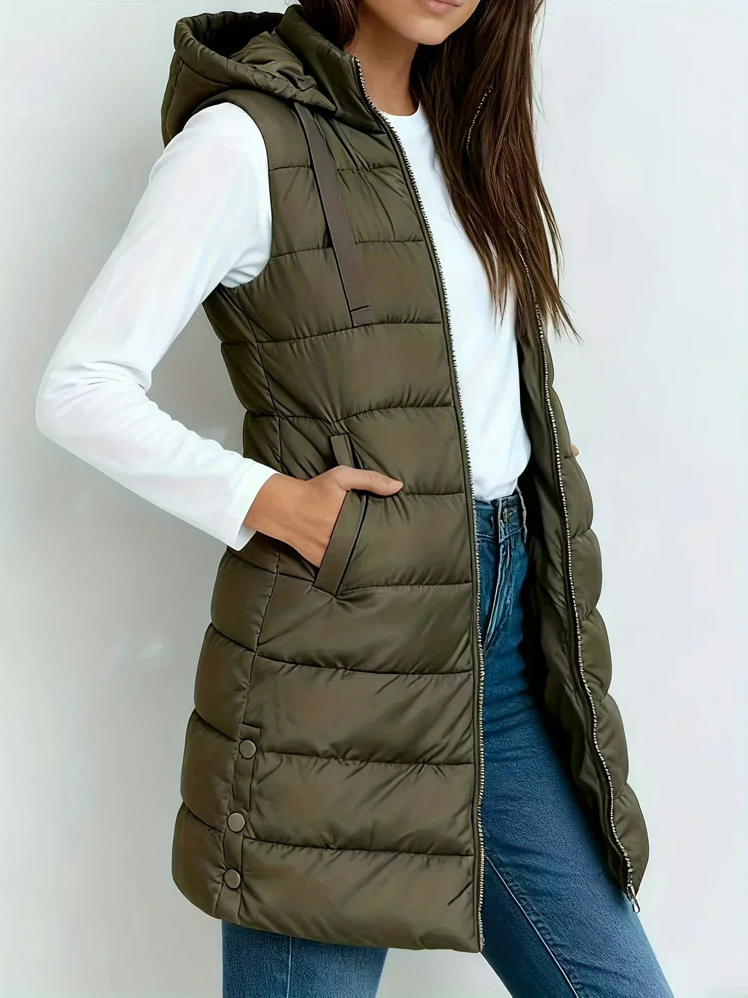 Prunille - Manteau Matelassé Sans Manches à Capuche