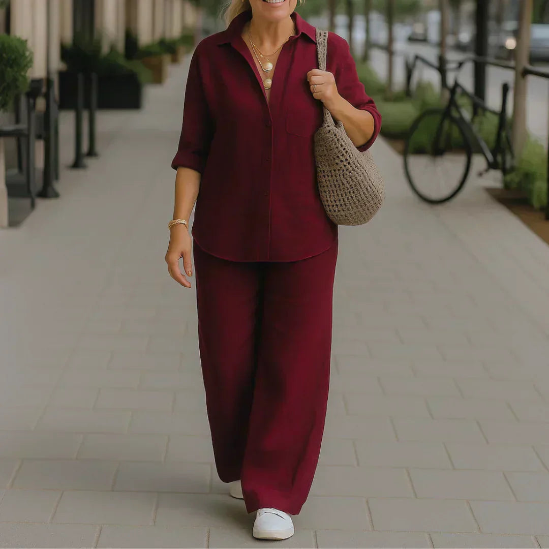 Morgane - Camisa Vaporosa y Pantalón de Fibras Naturales