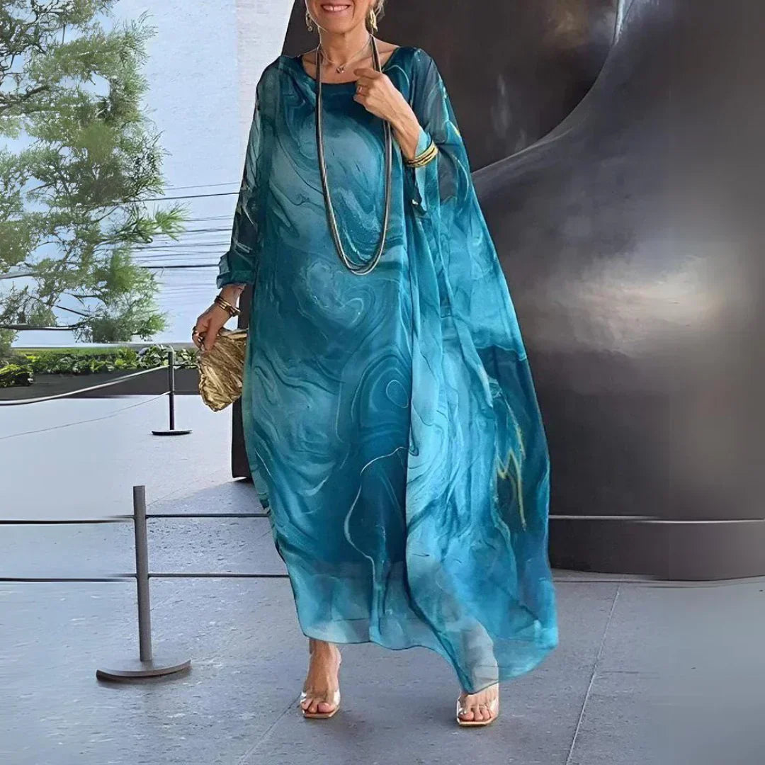Derya - Robe à Cape en Mousseline de Soie
