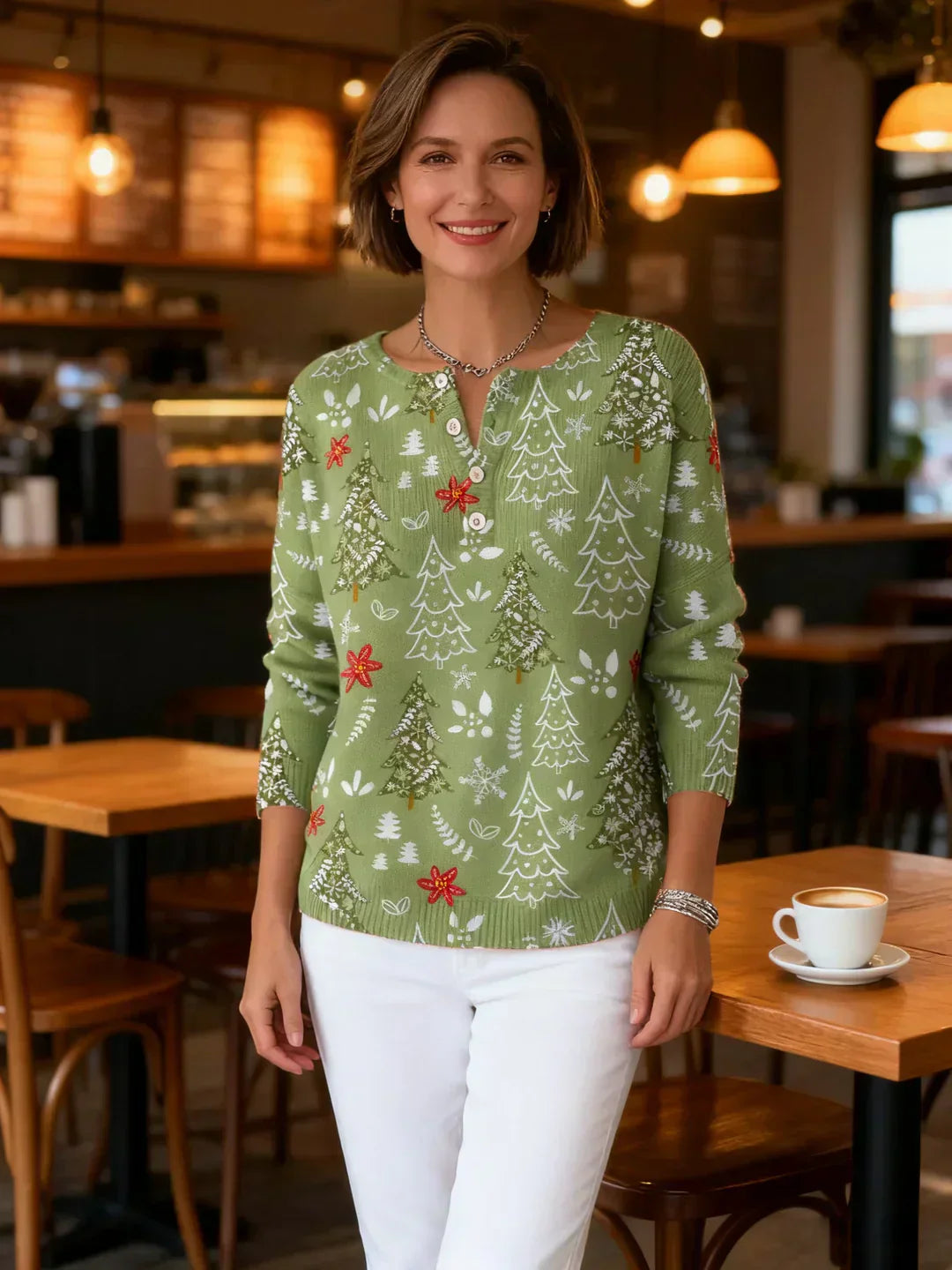 Noélise - Pull de Noël Boutonné Chaud