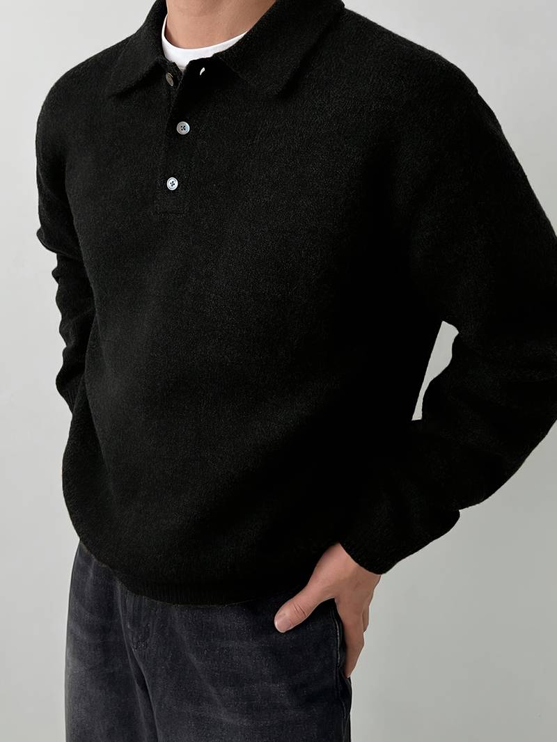 Ilias - Suéter Polo con Botones de Lana Merino