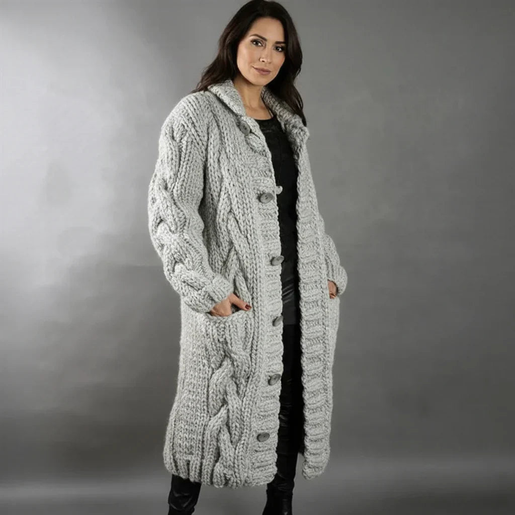 Lola - Manteau Gilet Long Tricot Torsadé Chaud