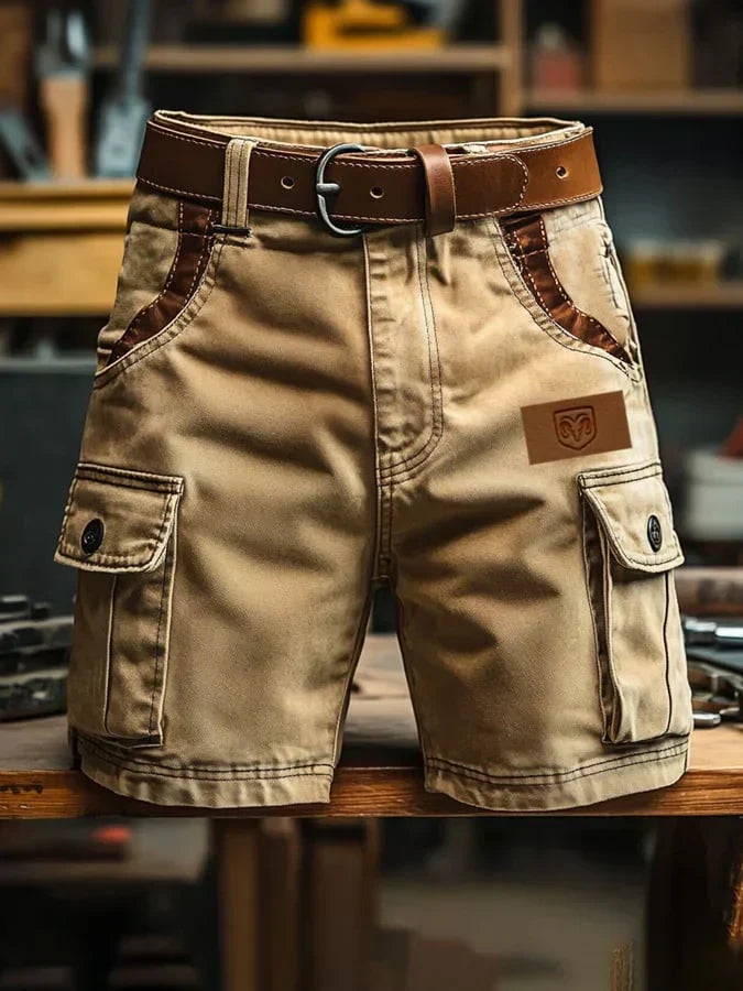 Petrus - Shorts Cargo Resistentes con Detalles de Cuero