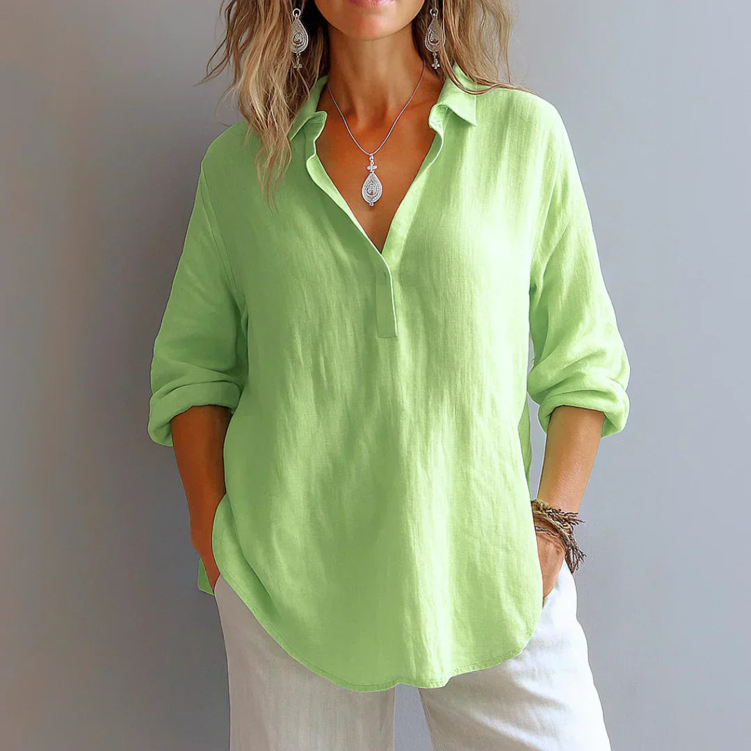 Azelie - Blusa de Lino y Algodón de Color Liso