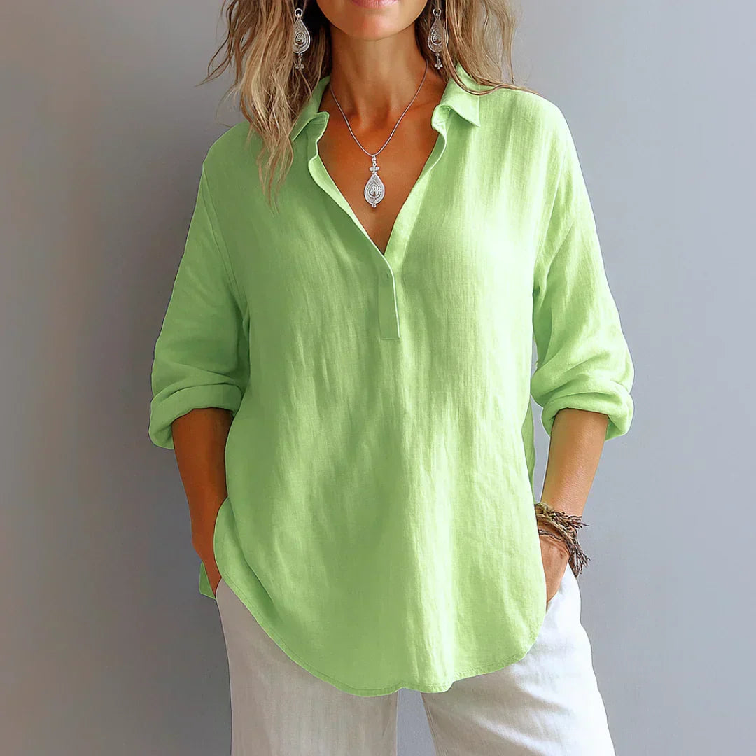 Azelie - Blusa de Lino y Algodón de Color Liso
