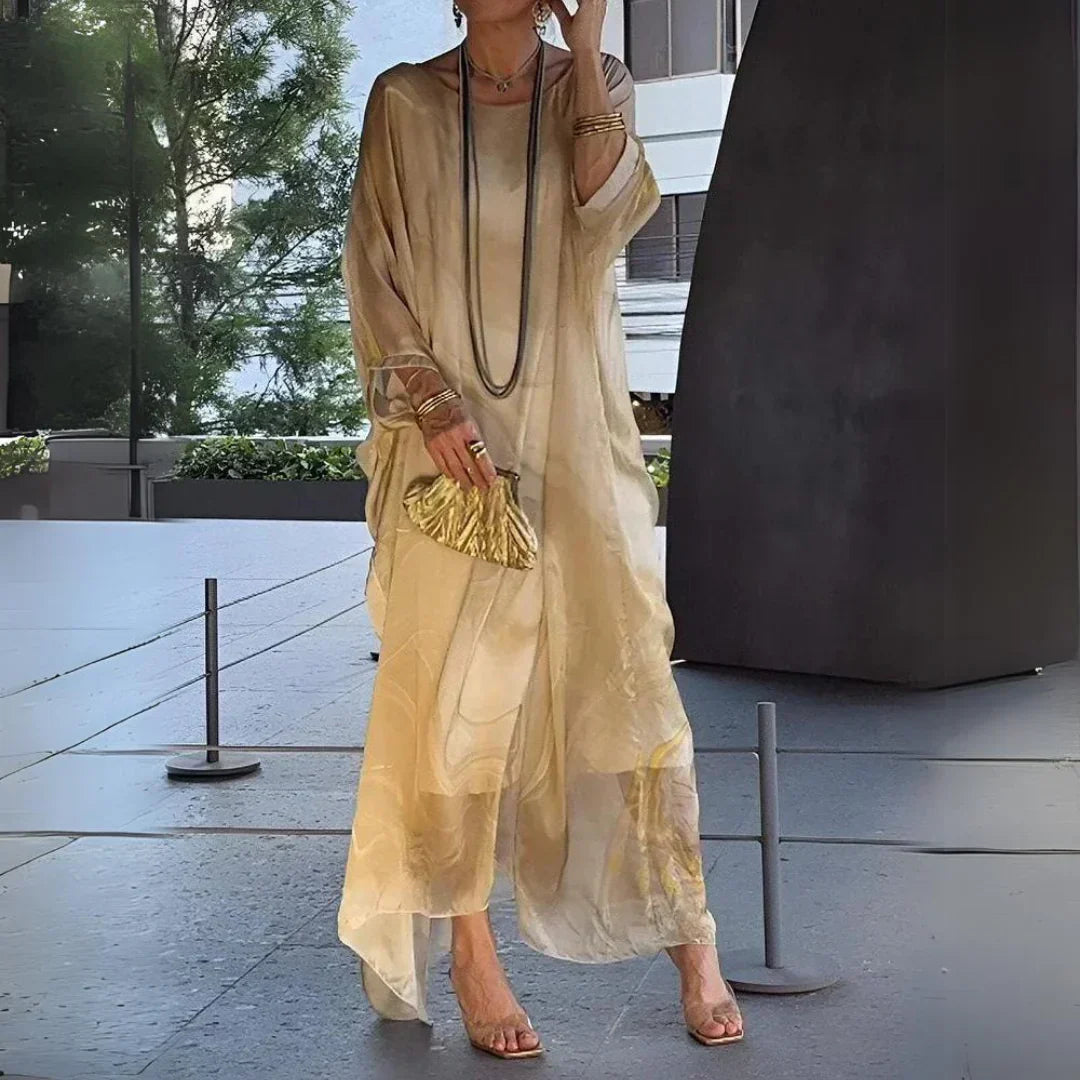 Derya - Robe à Cape en Mousseline de Soie