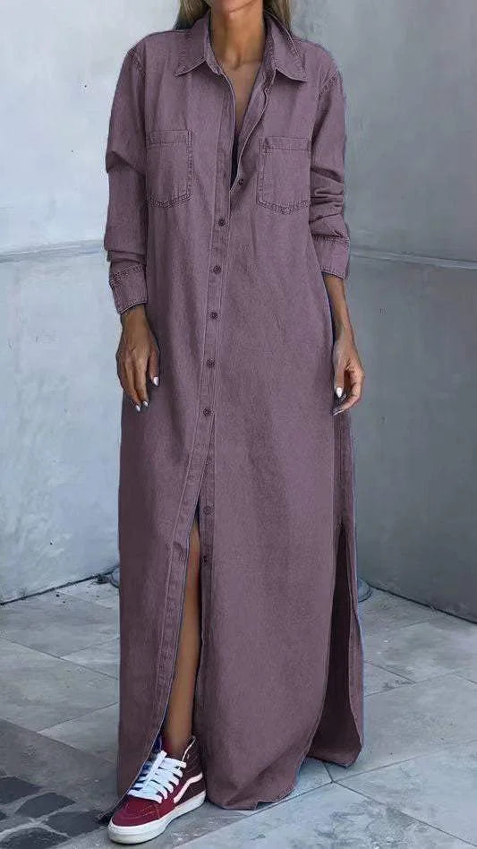 Shanon - Lang Denim Skjortekjole med Knapper