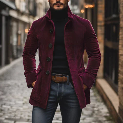 Erwin - Manteau Boutonné Rétro Chic en Velours Côtelé