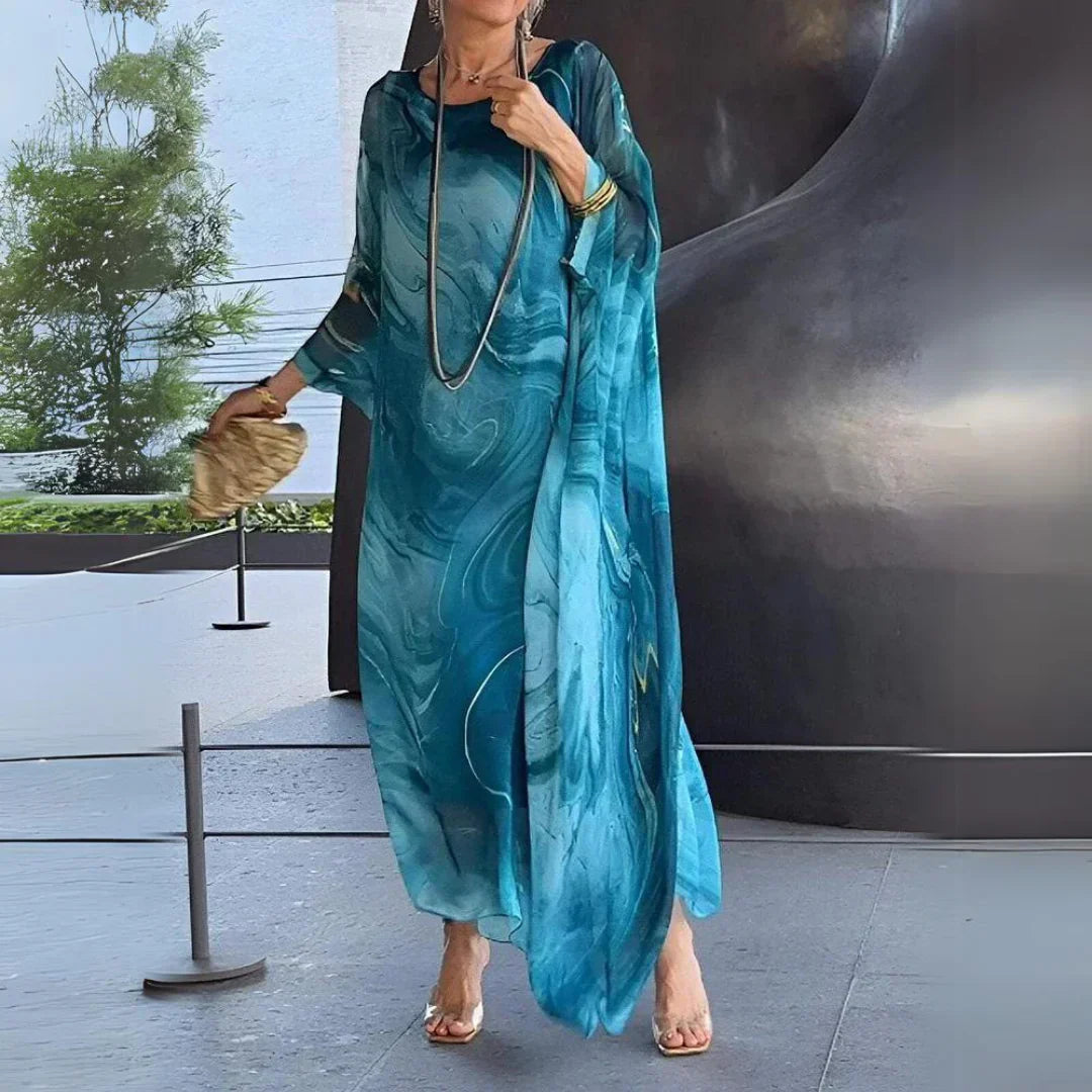 Derya - Robe à Cape en Mousseline de Soie
