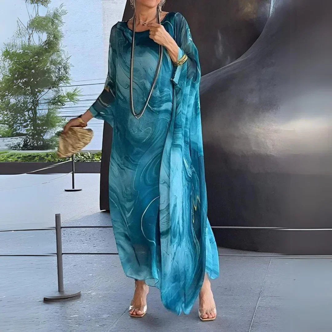 Derya - Robe à Cape en Mousseline de Soie