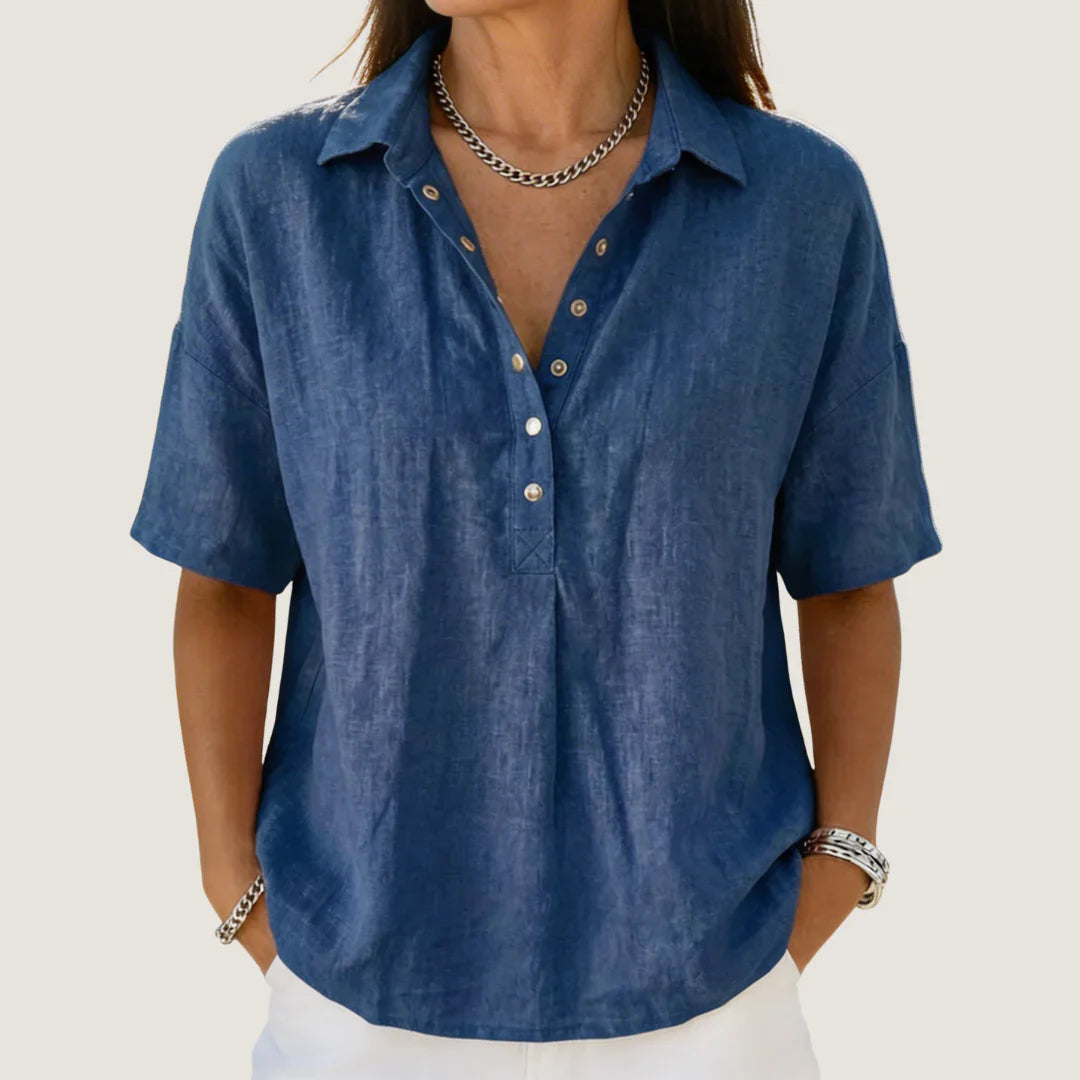 Elona - Blusa de Algodón Orgánico de Manga Corta