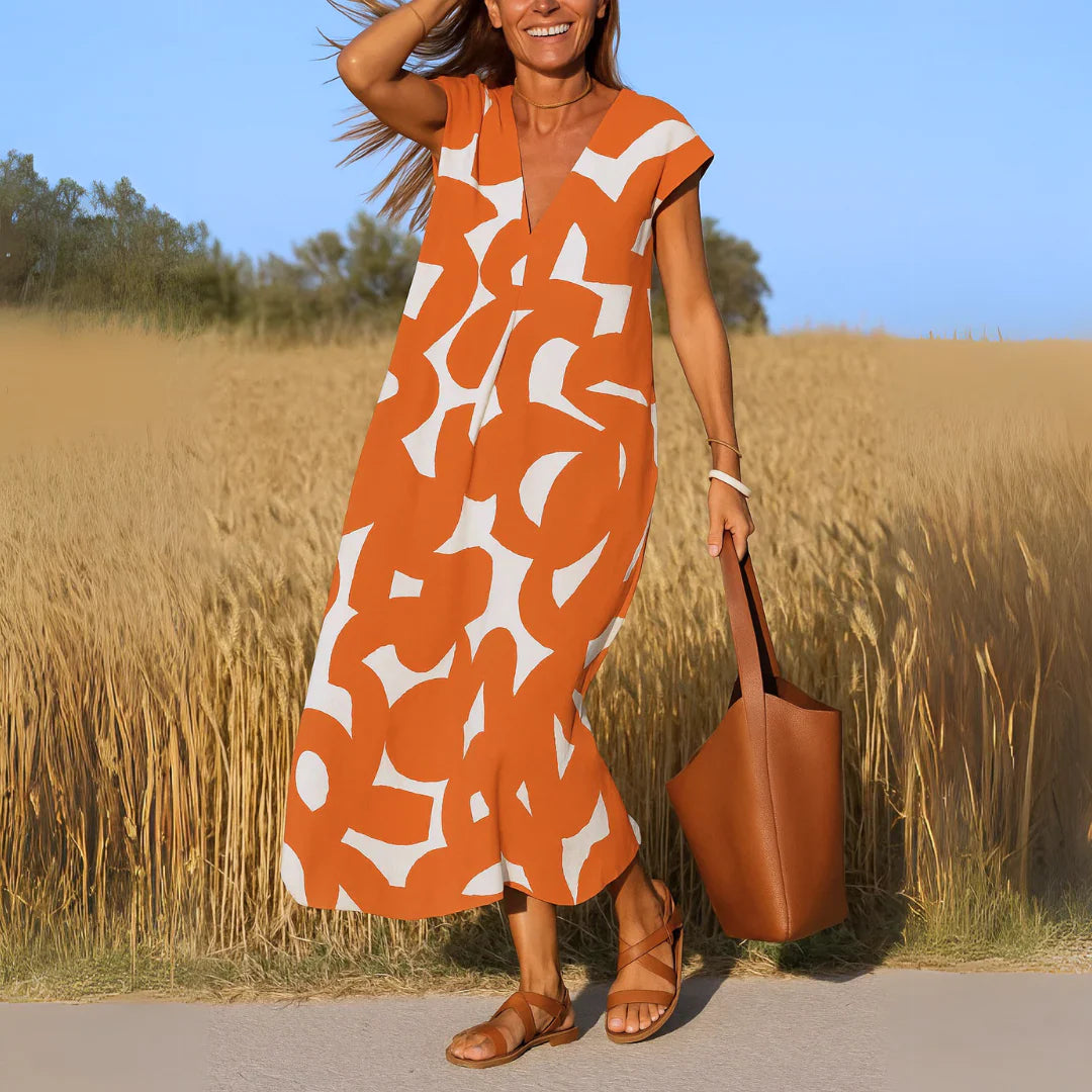 Layana - Voľné Bavlnené Šaty s Výstrihom do V