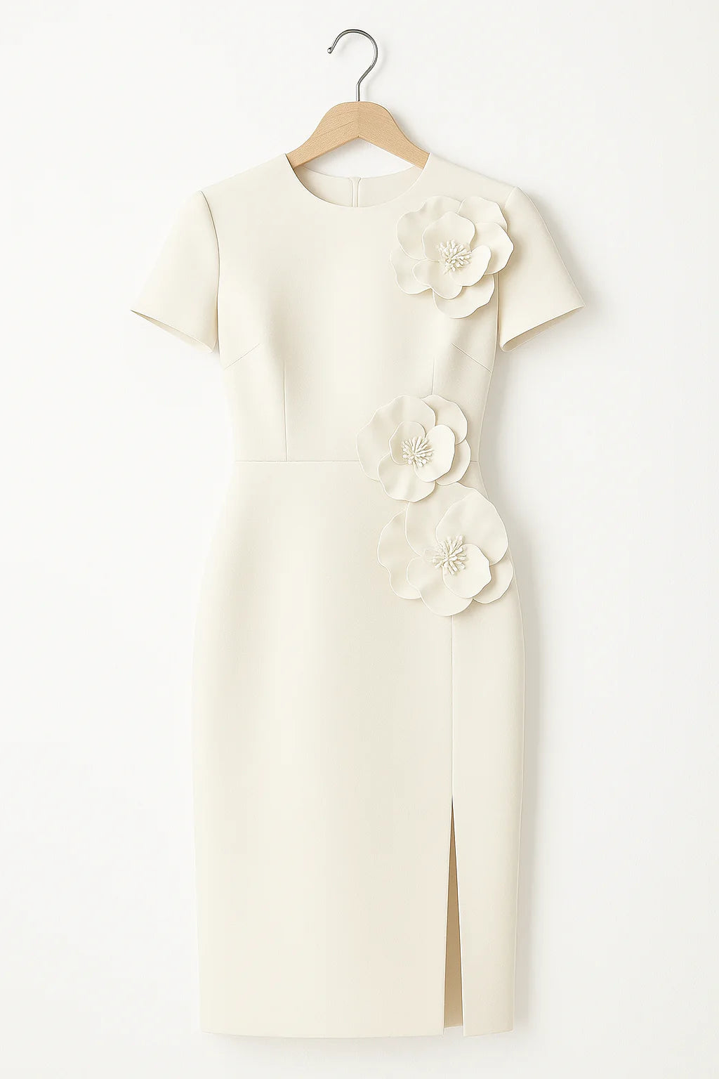 Candide - Hvid 3D Blomster Kjole med Slids