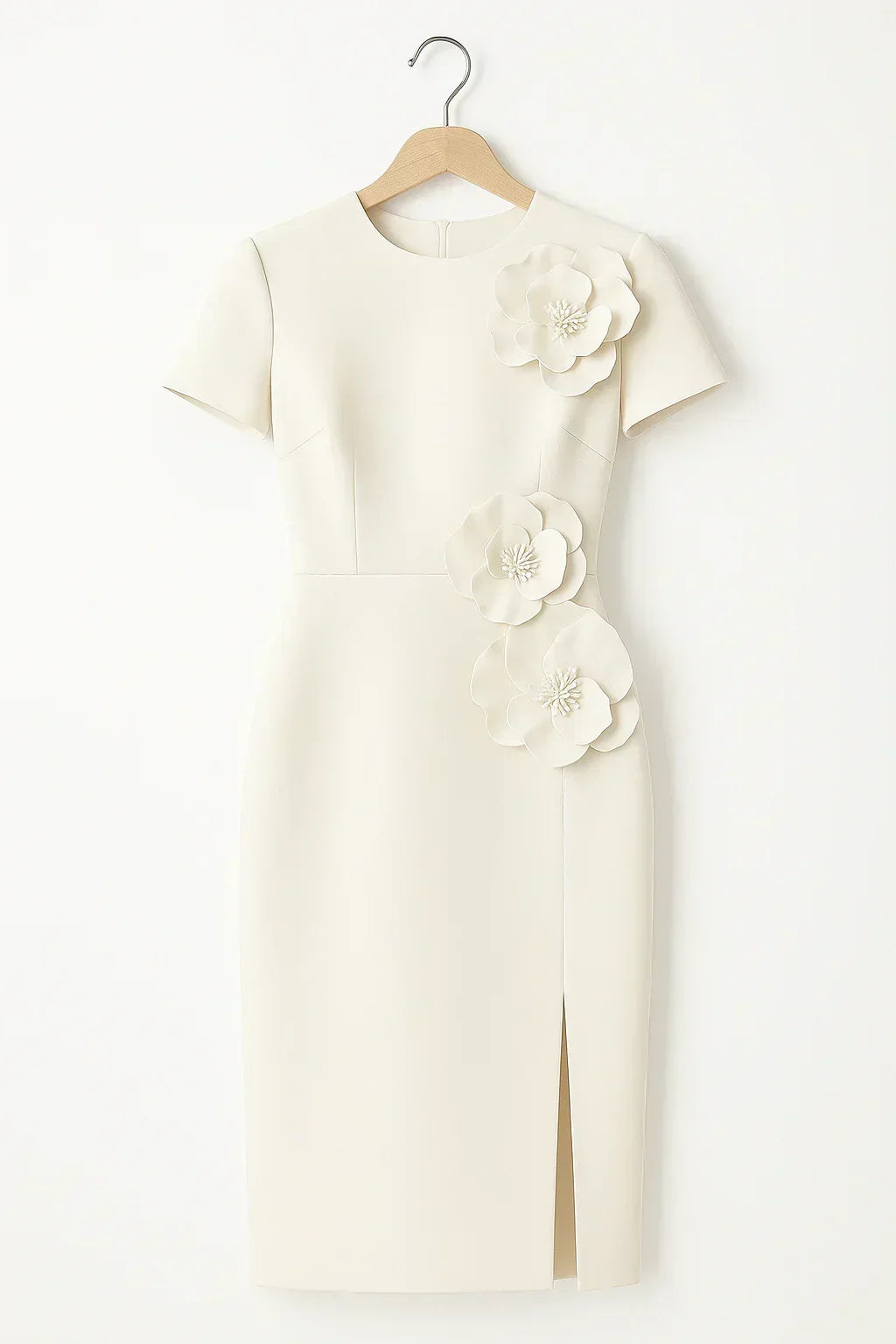 Candide - Hvid 3D Blomster Kjole med Slids