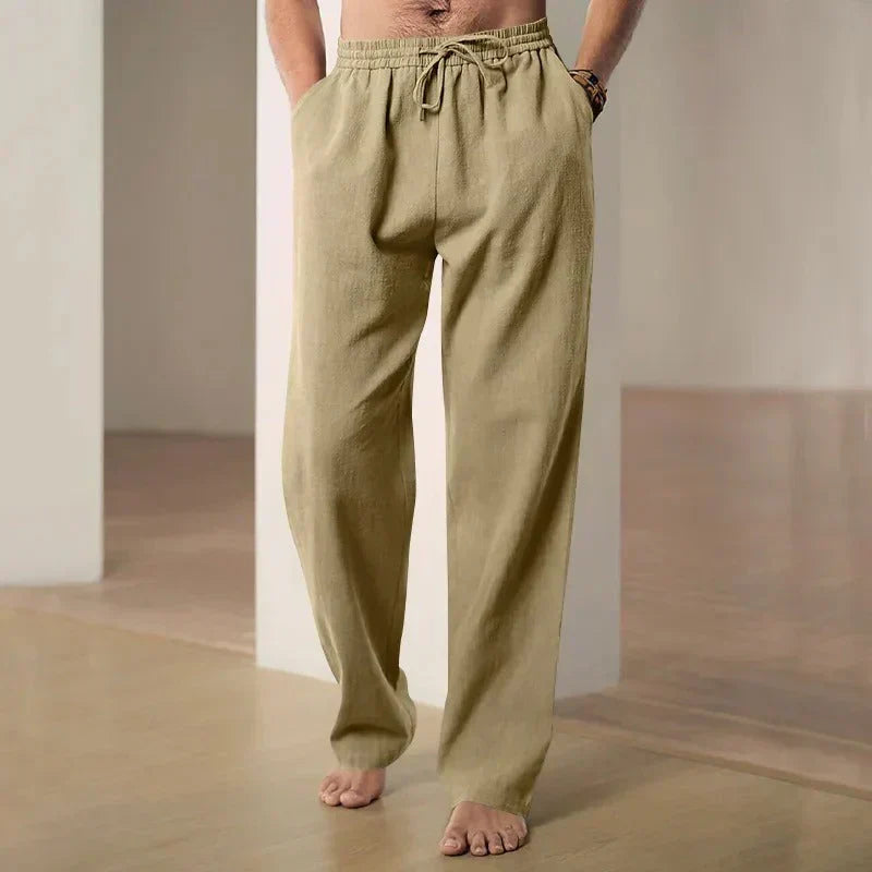 Kamel - Pantalones de Lino Transpirables y Casual