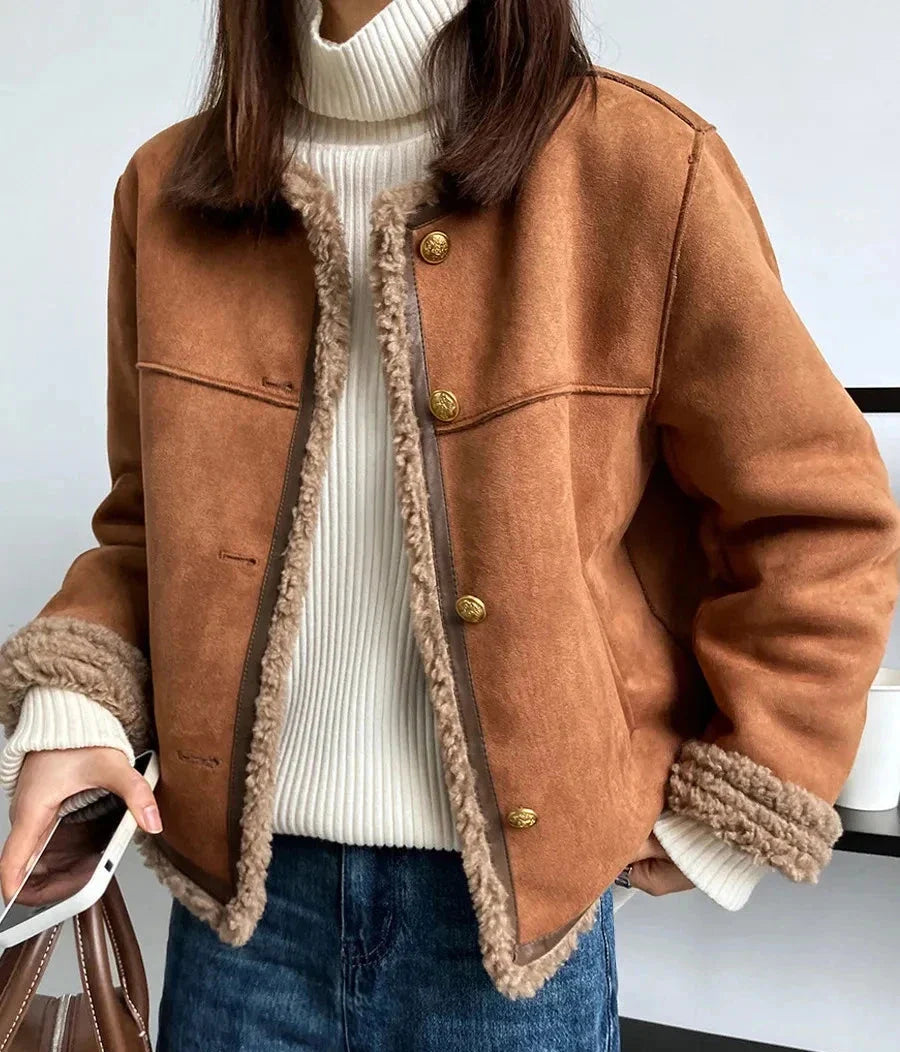 Johana - Retro Semišová Zapínací Bunda