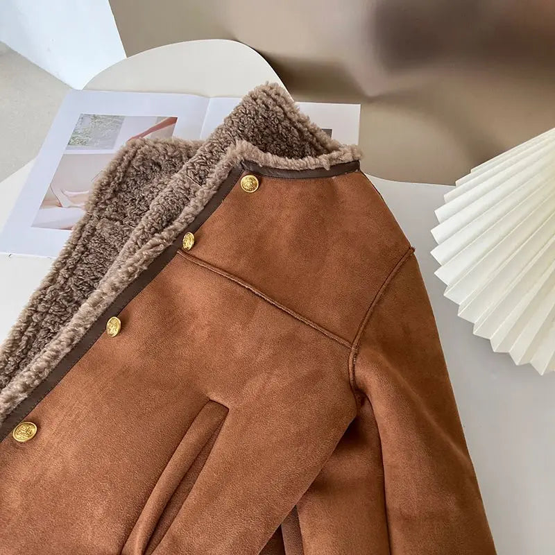 Johana - Retro Semišová Zapínací Bunda