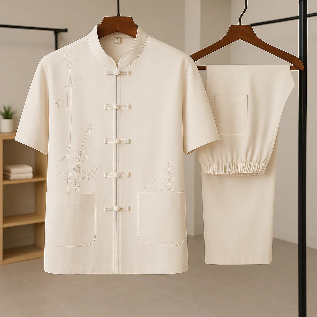 Kenji - Luksuriøst Broderet Silke Sommersæt