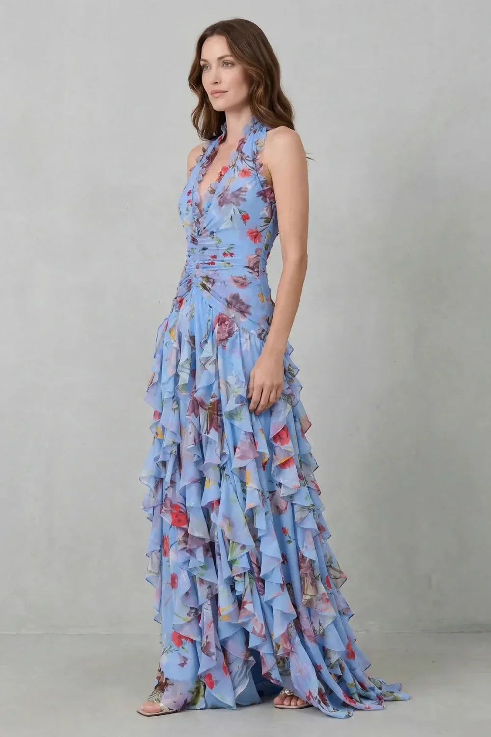 Margherita - Vestido Largo con Volantes y Flores Romántico
