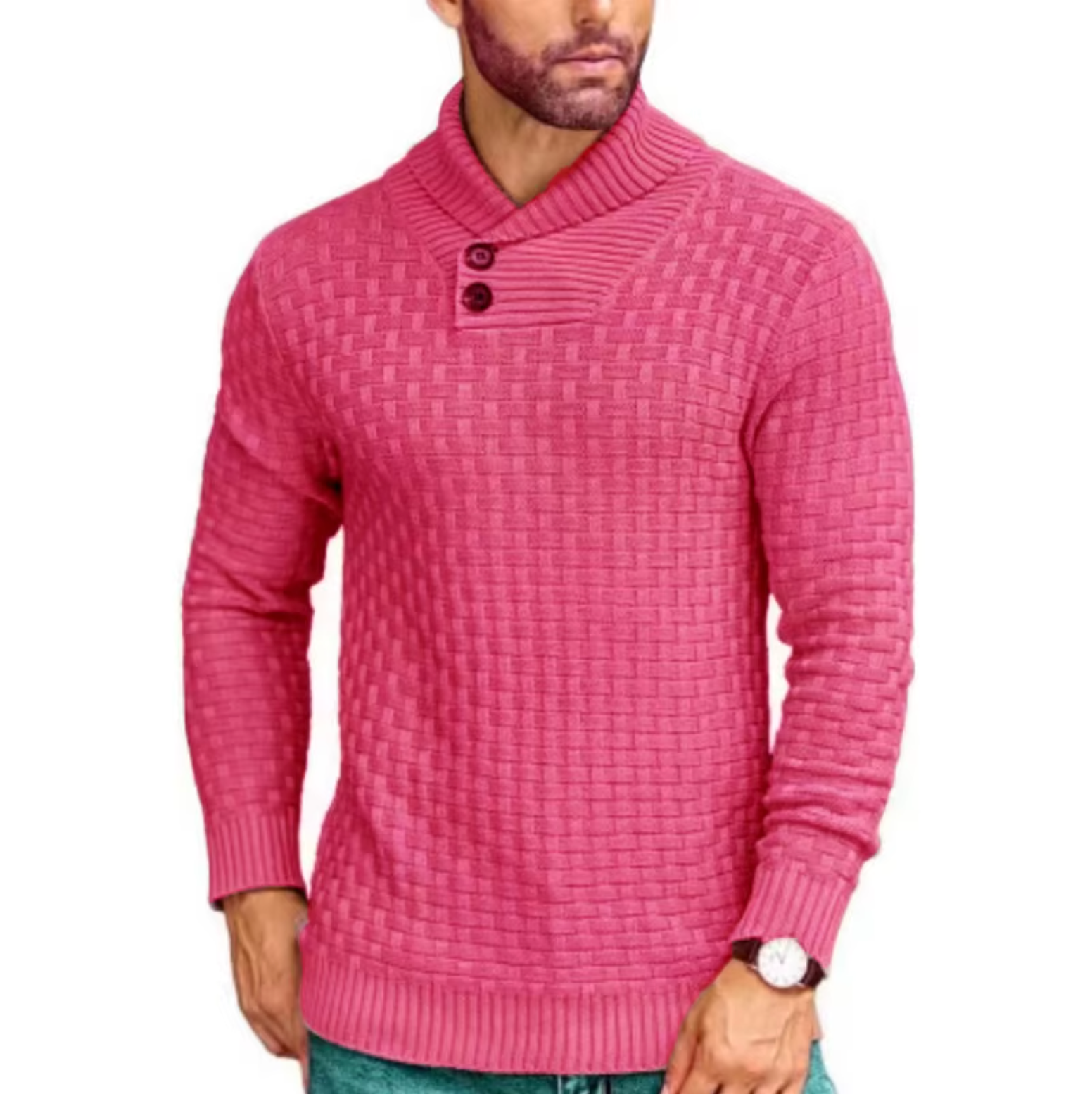 Greg - Štruktúrovaný Pletený Sveter so Zapínacím Vysokým Golierom