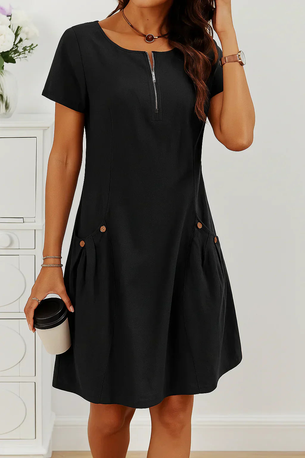 Natalis - Vestido de Algodón Cómodo con Bolsillos