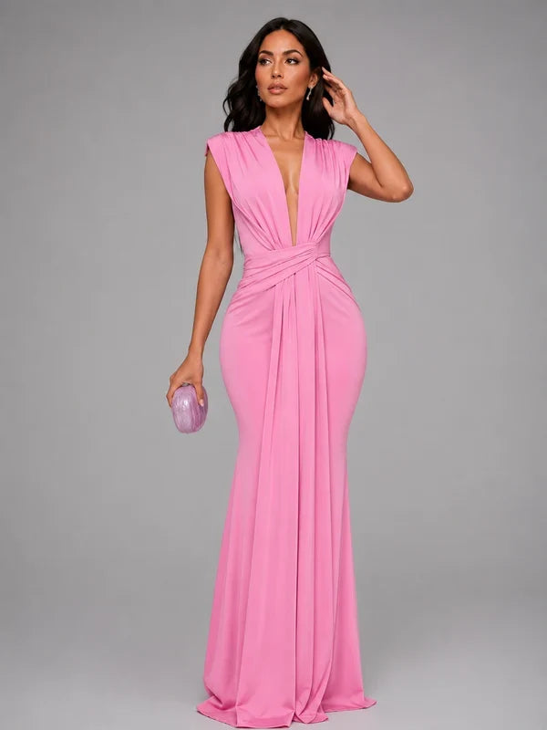 Isolde - Vestido Maxi Chic Fruncido con Escote Pronunciado