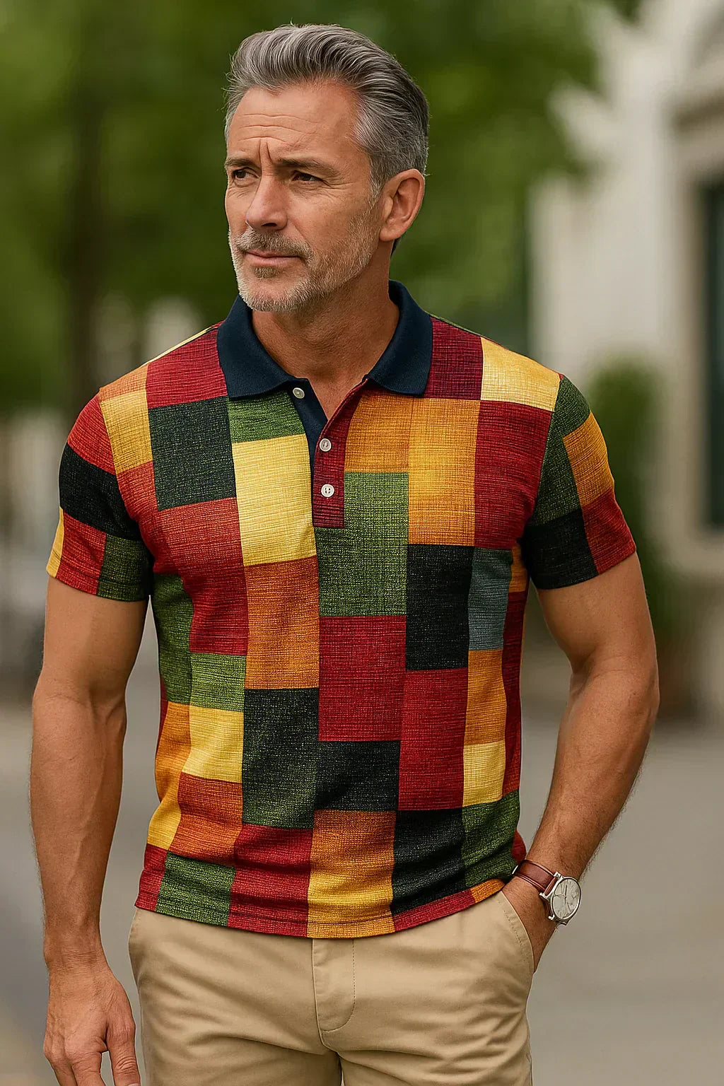 Diogo - Polo de Algodón Transpirable con Estampado de Cuadros de Colores