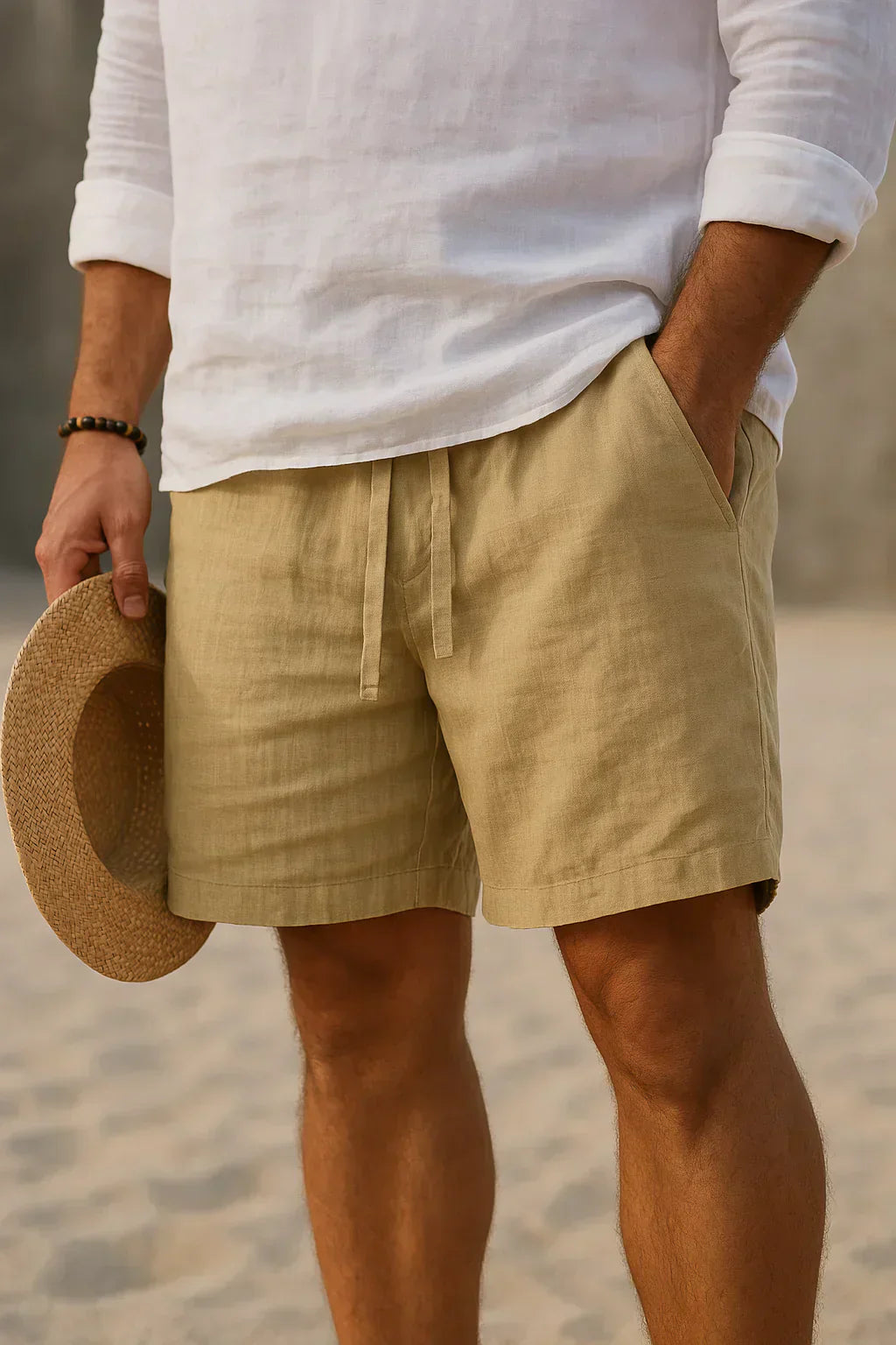 David - Shorts Exclusivos de Mezcla de Algodón y Lino