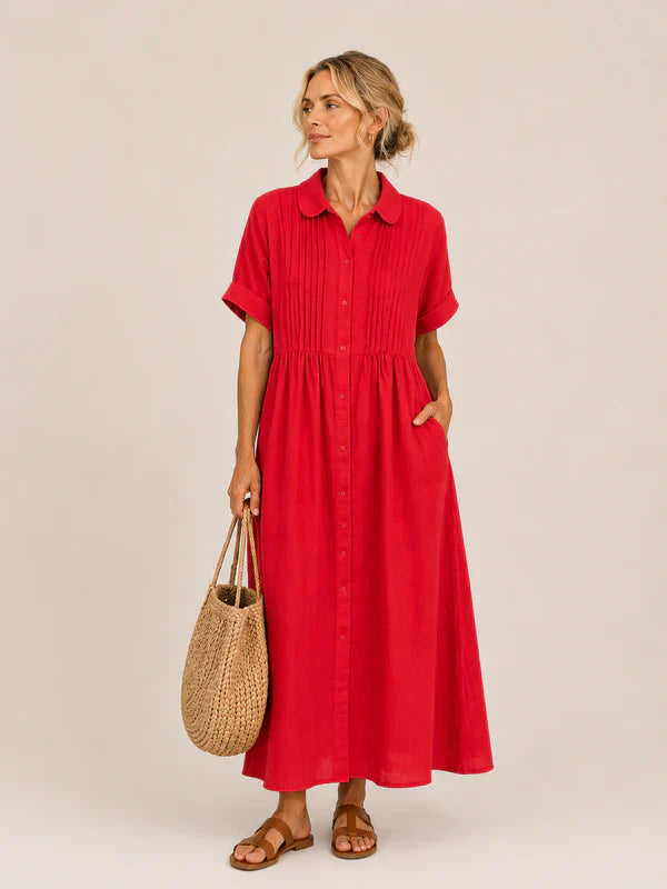 Leilie - Vestido Midi Camisero de Verano de Algodón