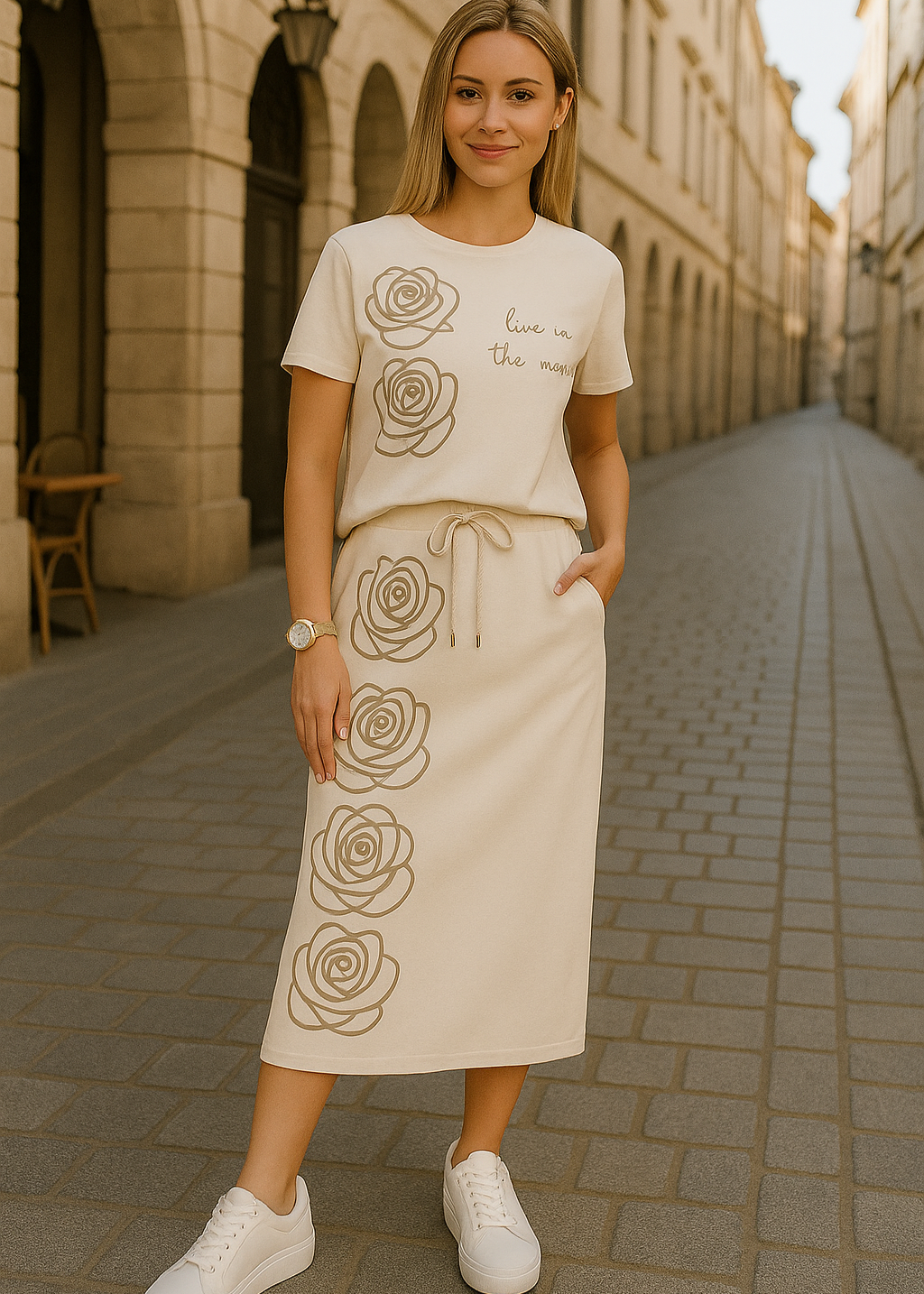 Rosine - Matchende T-Shirt og Nederdel Bomuldssæt