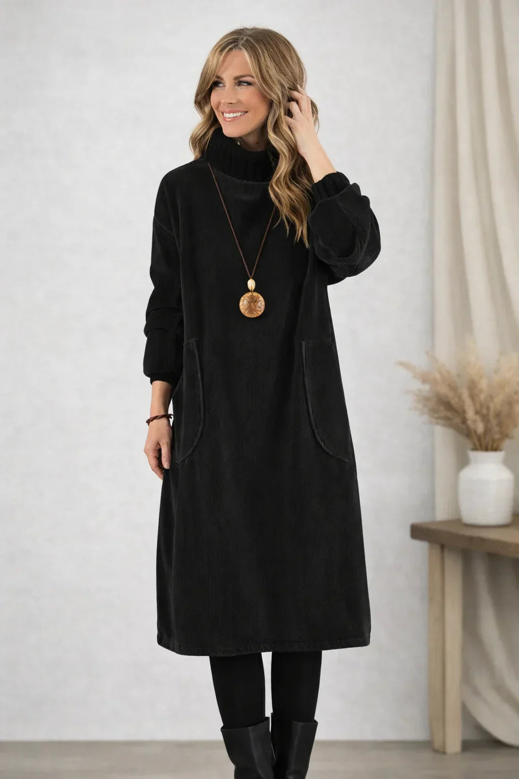 Macha - Robe Polaire Midi en Velours Côtelé