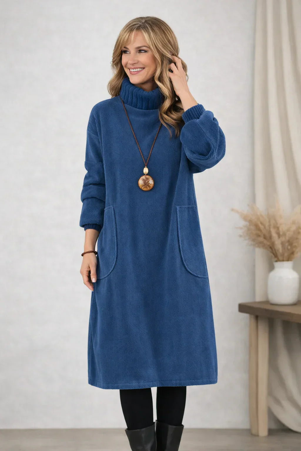 Macha - Robe Polaire Midi en Velours Côtelé