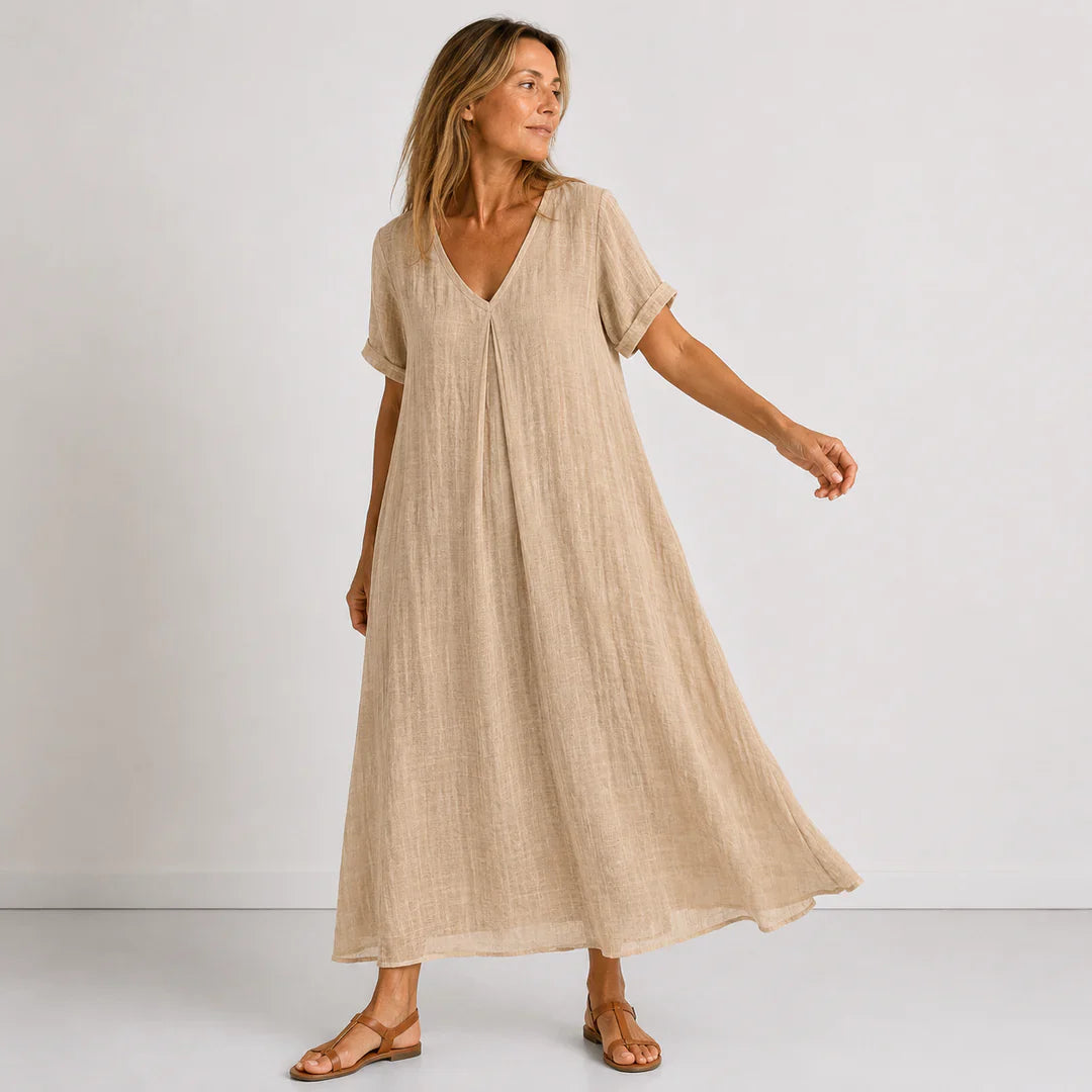Julienne - Vestido Maxi Fluido Mezcla de Lino y Algodón