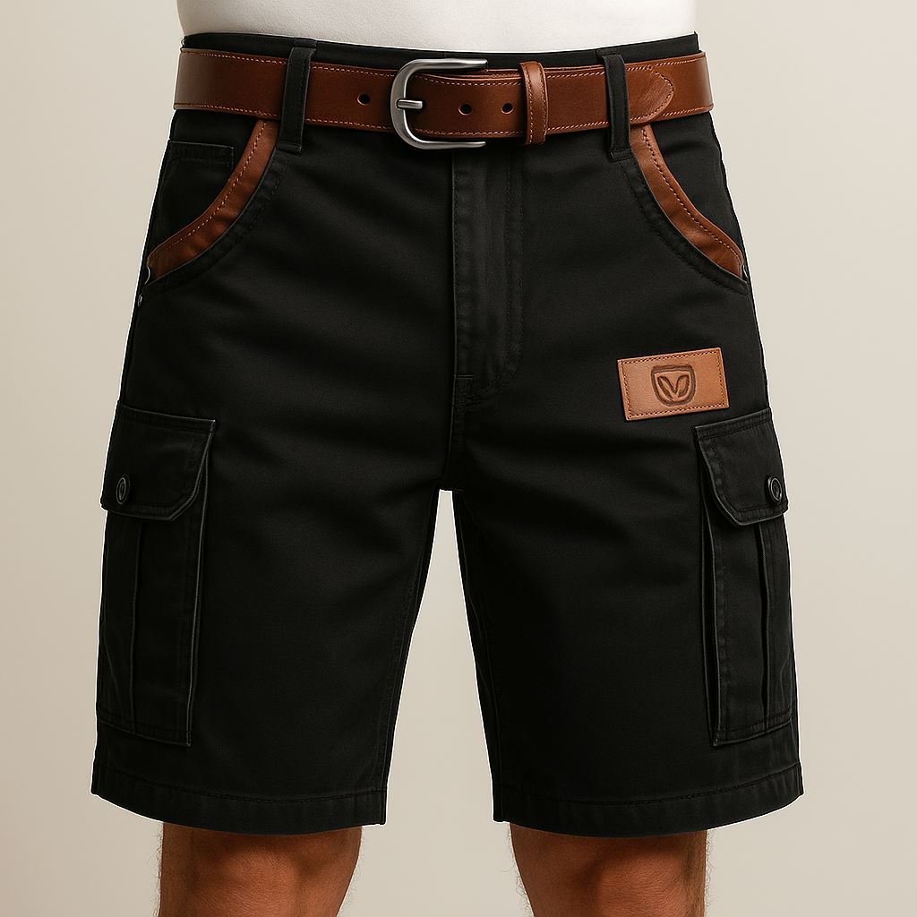 Petrus - Shorts Cargo Resistentes con Detalles de Cuero
