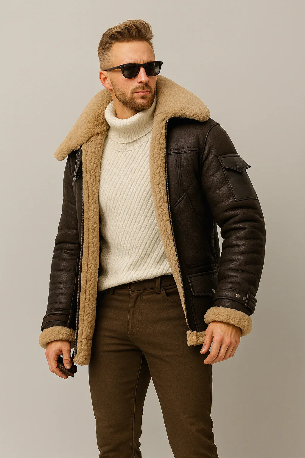 Marvin - Veste en Cuir Hivernale avec Doublure en Mouton