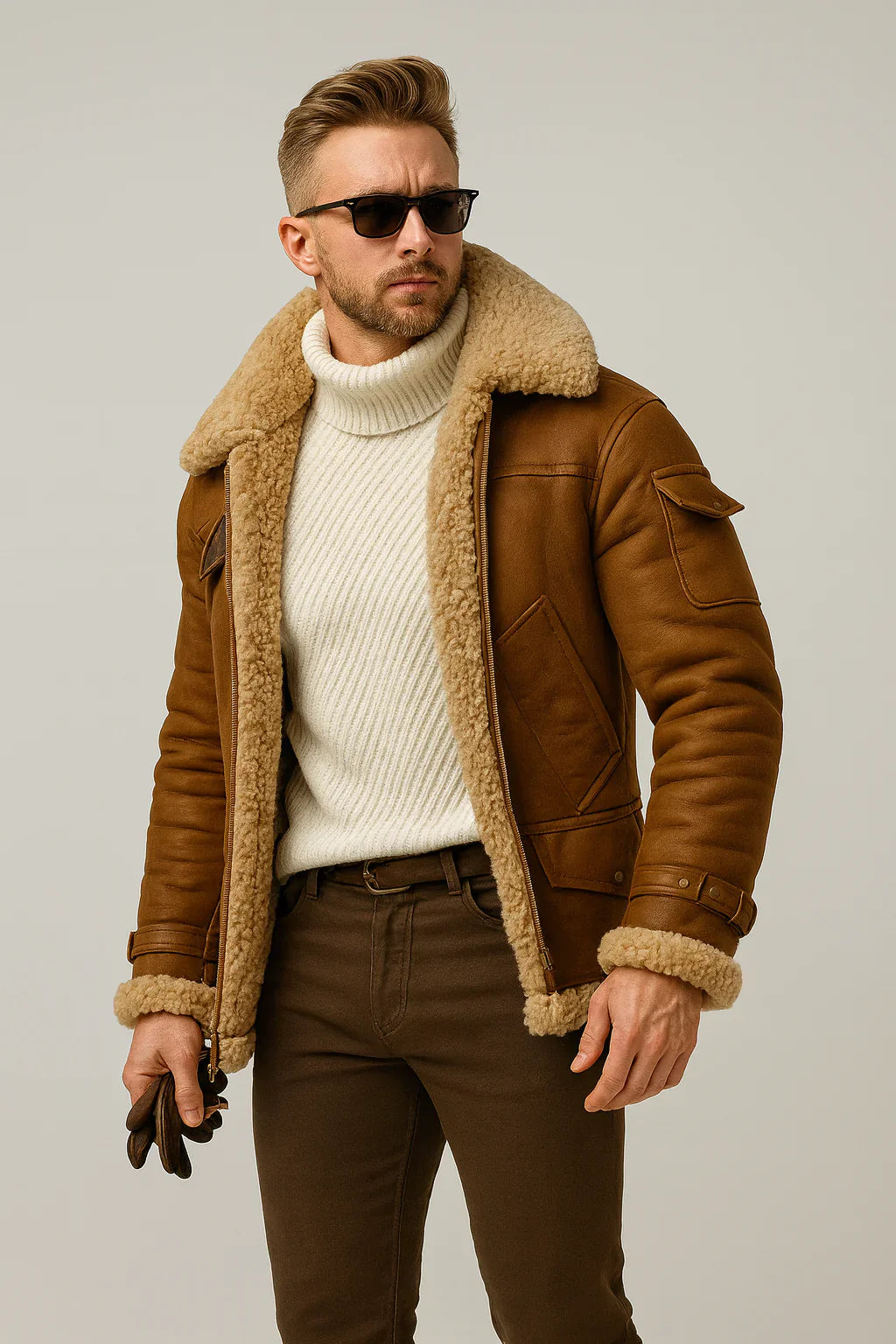 Marvin - Veste en Cuir Hivernale avec Doublure en Mouton