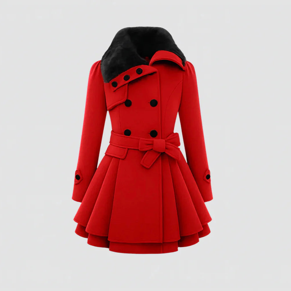 Sofia - Sofistikovaný Kabát S Páskem A Kožešinovým Límcem