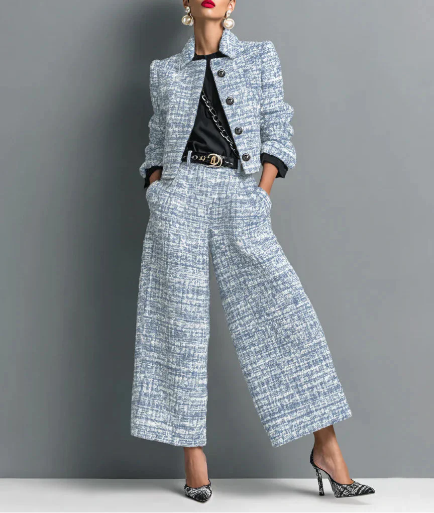 Leyna - Traje Elegante Chaqueta Y Pantalón De Tweed