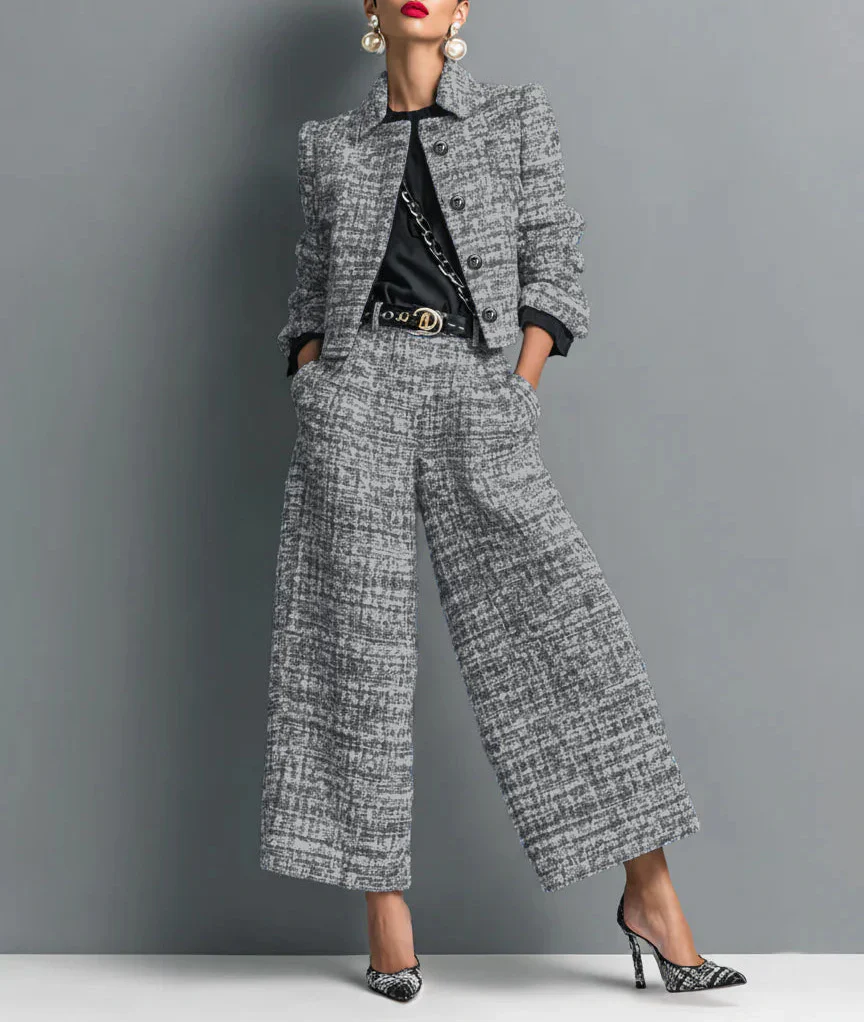 Leyna - Traje Elegante Chaqueta Y Pantalón De Tweed